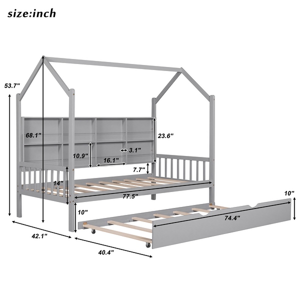 3pcs Bedroom Set，Twin Size House Bed with Nightstand and Storage Chest - - 36919943