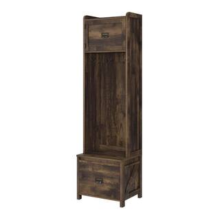 SystemBuild Brown Wood Rustic Entryway Hall Tree with Storage Bench HD87839