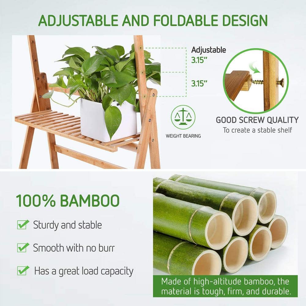 VIVOSUN 3-Tier Bamboo Wood Hanging Rack Foldable Planter Stand X002AJZPV9