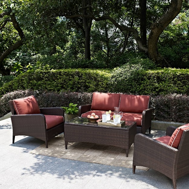 Kiawah 4pc Outdoor Wicker Conversation Set Sangria brown Crosley