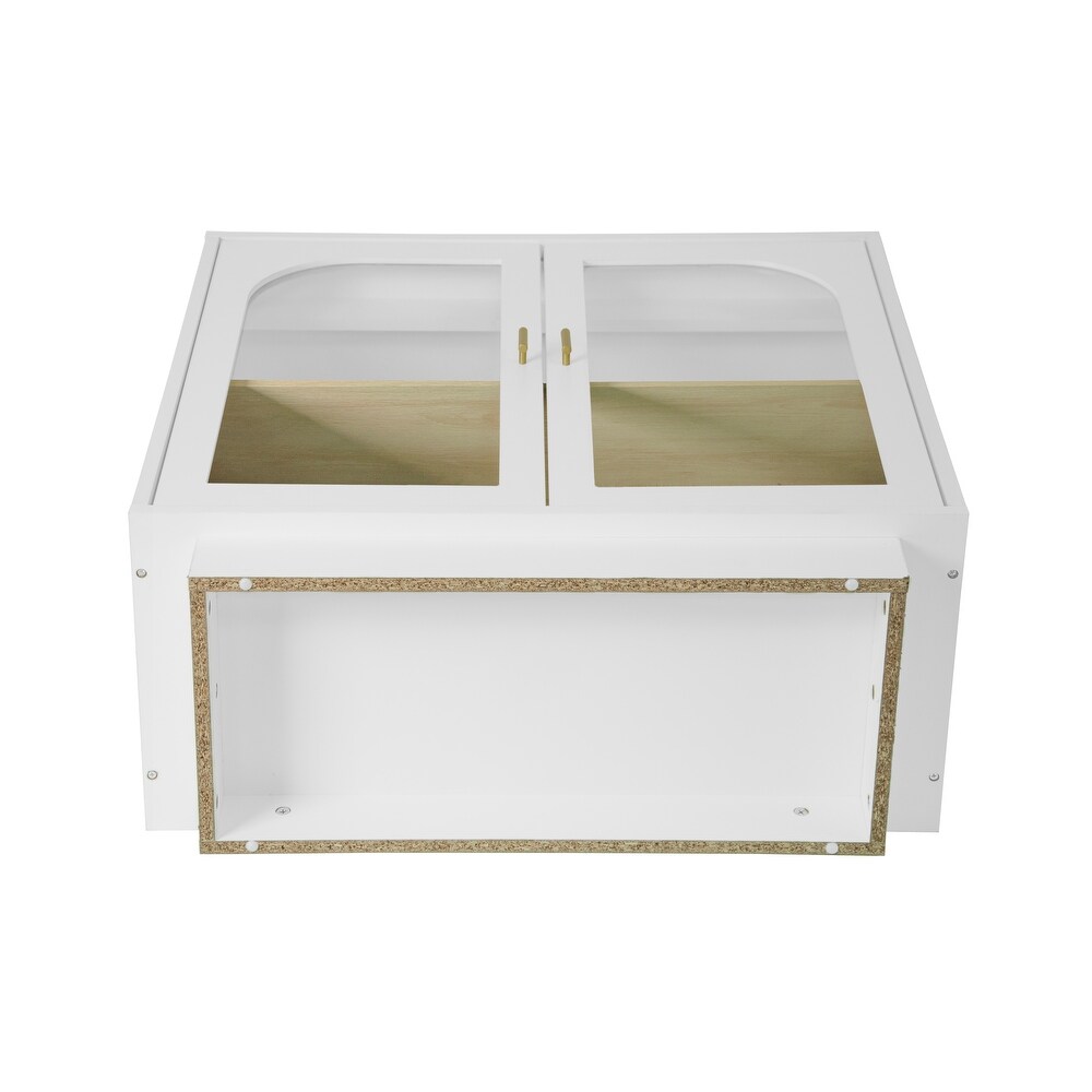 2 Storage Cabinet with Glass Door Gold Metal Handle