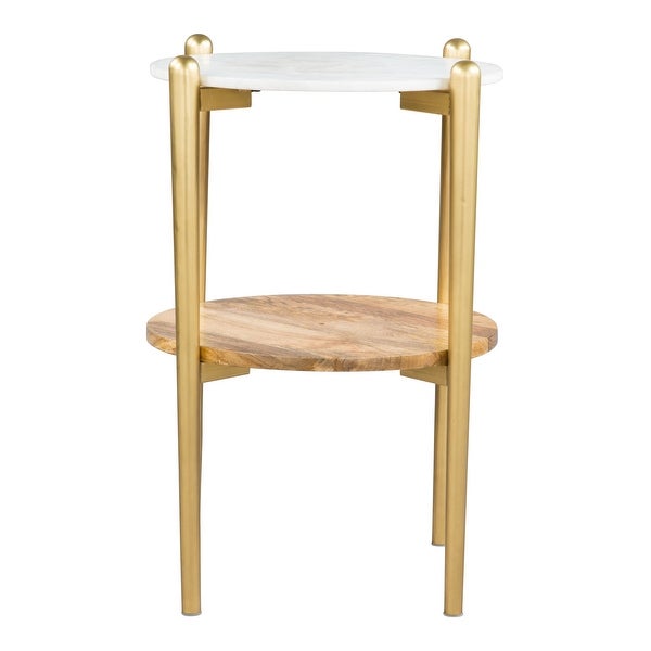 Mina Marble Side Table White and Gold - White， Brown， Gold - 18