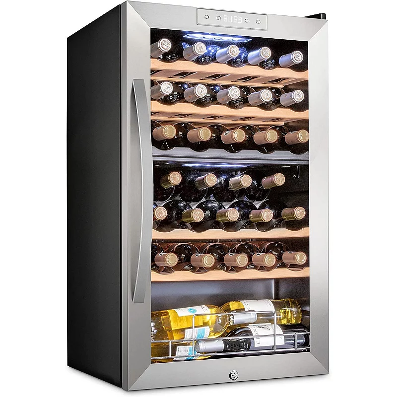 Schmécké Wine Fridge， 33 Bottle Dual Zone Wine Cooler， Freestanding Wine Refrigerator