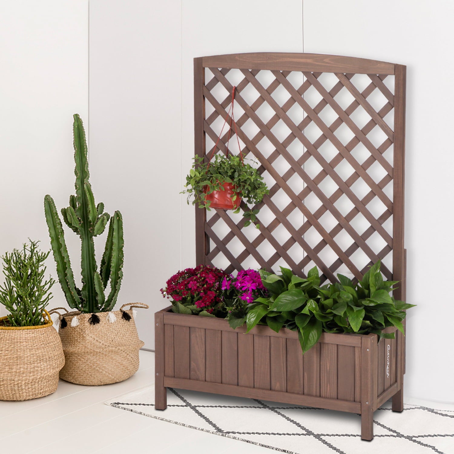 Morgete Raised Garden Bed with Legs Trellis Wooden Planter Box Outdoor for Gardening