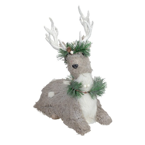 Sitting Sisal Reindeer with Wreath Christmas Figure