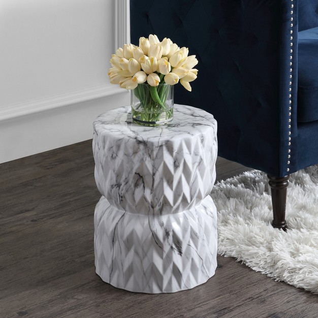 White Marble Finish Ceramic Garden Stool