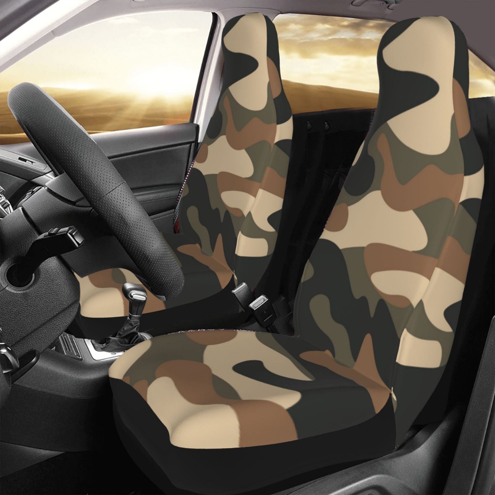 LNWH Car Seat Covers， Brown Camouflage Car Interior Seat Covers - Universal Fit Most Cars， SUV， Trucks， 2pcs Car Seat Protectors