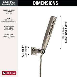 Delta 4-Spray Patterns 1.75 GPM 1.43 in. Wall Mount Handheld Shower Head with H2Okinetic in Lumicoat Stainless 55140-SS-PR