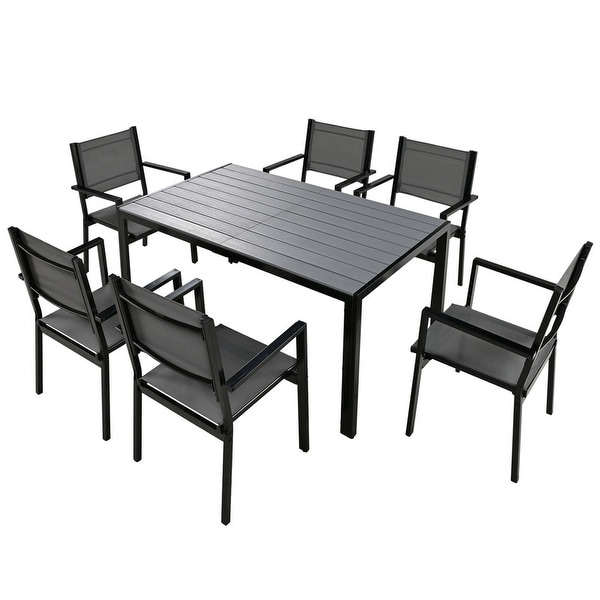 7Piece Outdoor Rectangular Dining Set Table and Chair Set，Steel