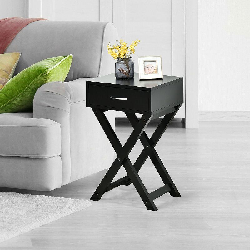 Design Sofa Side Table with X-Shape Drawer for Living Room Bedroom