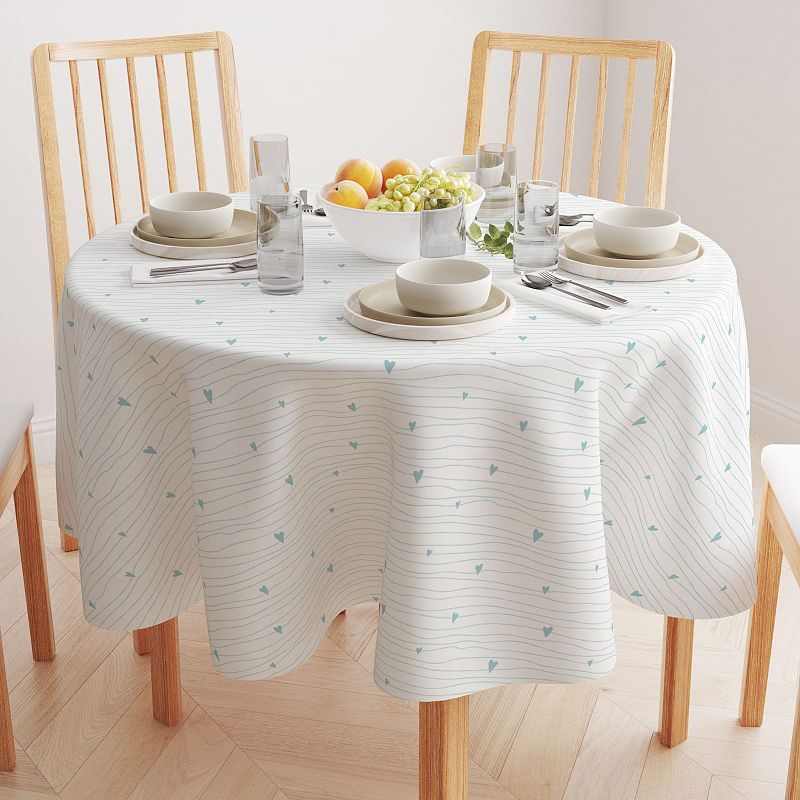 Round Tablecloth， 100% Cotton， 60 Round， Blue Hearts and Stripes