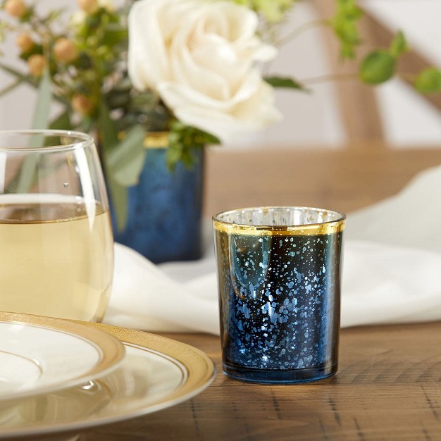 Kate Aspen Blue Mercury Glass Tea Light Holder set Of 4 20191na