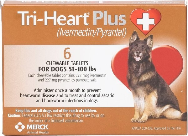 Tri-Heart Plus Chewable Tablet for Dogs， 51-100 lbs， (Brown Box)