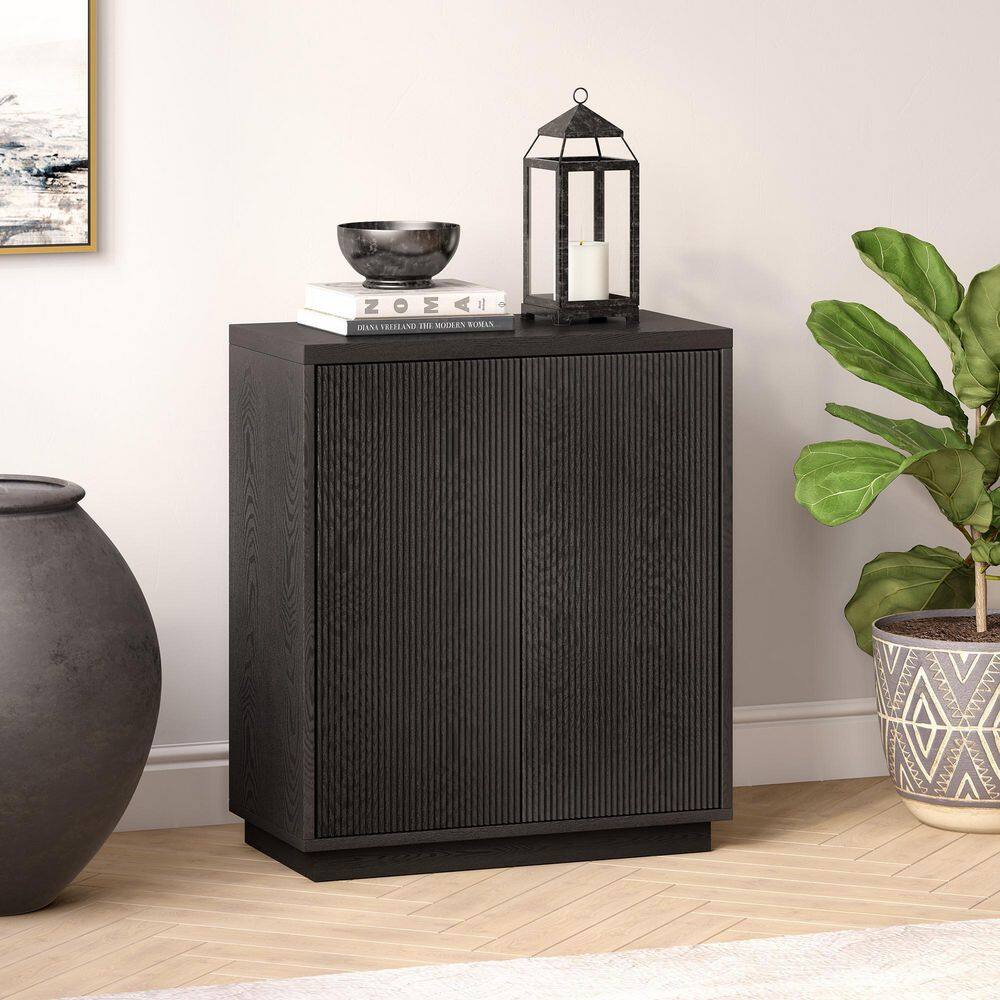 HudsonCanal Alston Black Grain Accent Cabinet with Swing-Out Doors AC1694