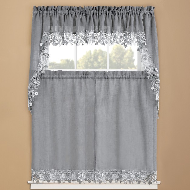 Collections Etc Lillian Floral Lace Trim Window Curtains Single Panel