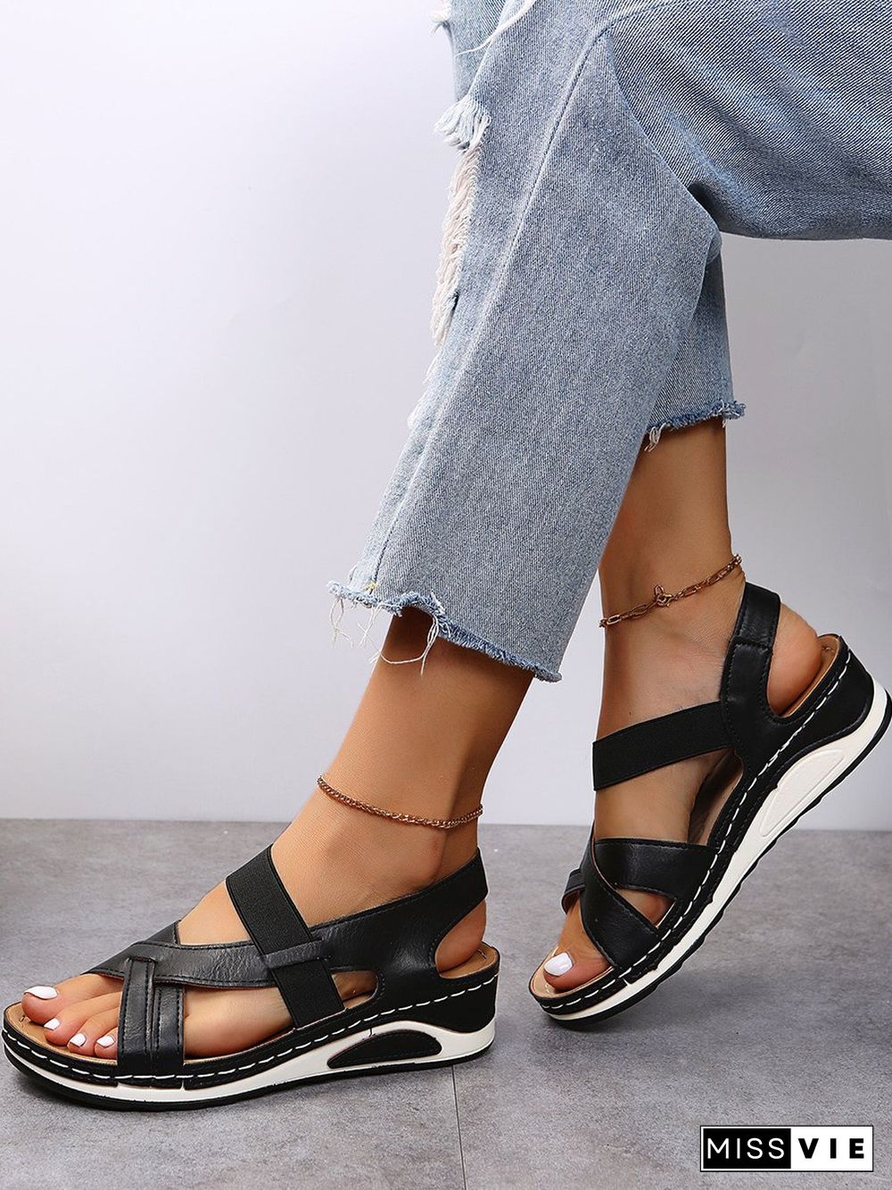 Casual Elastic Low Heel Sandals