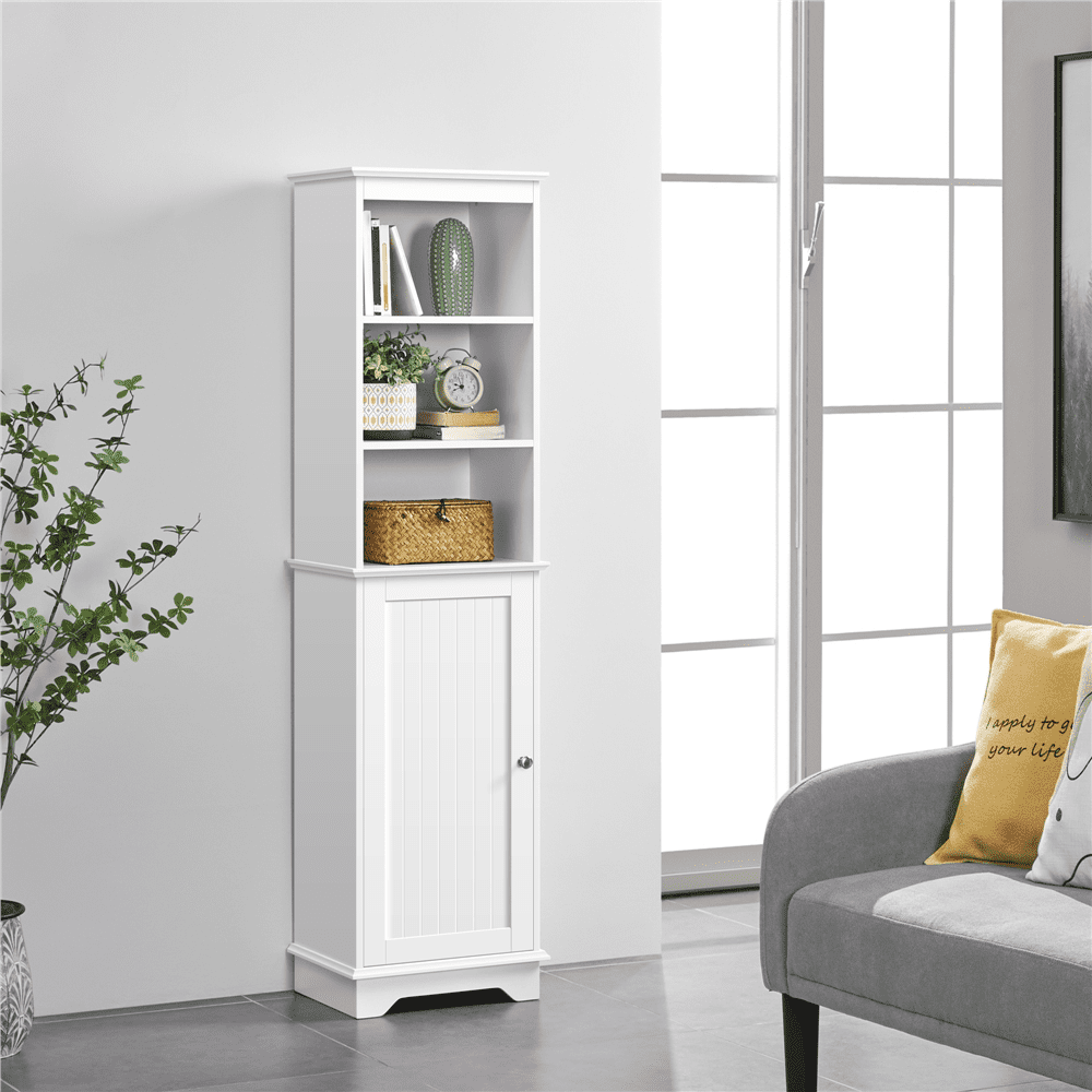 Yaheetech Tall Bathroom Floor Cabinet with Single Door and Shelves,White