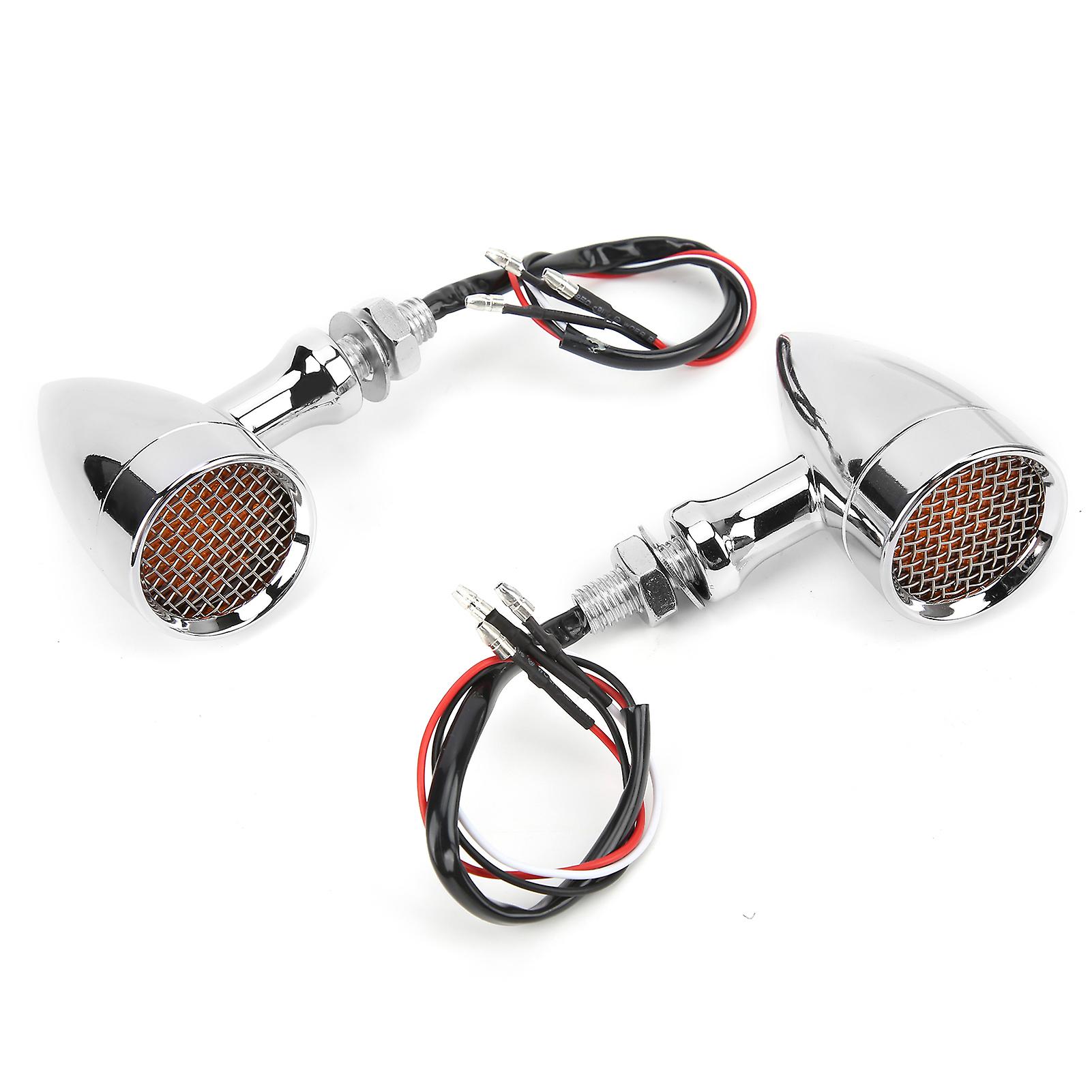 2pcs Motorcycle Led Turn Signal Lamp 12v 10mm Amber Light Chrome Plated Shell Universal