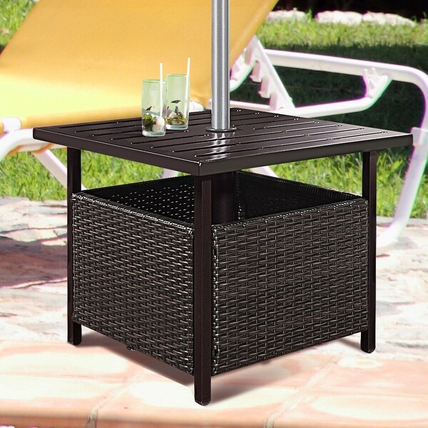 Costway Brown Rattan Wicker Steel Side Table Outdoor Furniture Deck