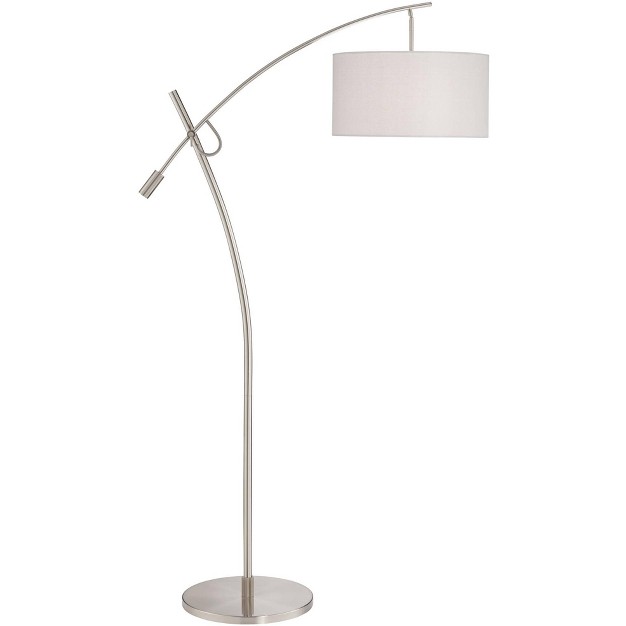 Tall Brushed Steel Adjustable Boom Off White Linen Drum Shade For Living Room Reading Office