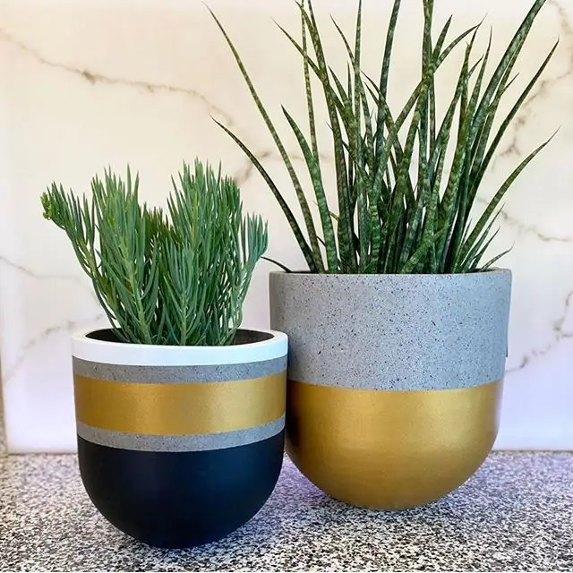 Low Bowl Shape Lightweight Concrete Flower Pots And Planter Urn Mix Stone For Large Outdoor Plant Ideas