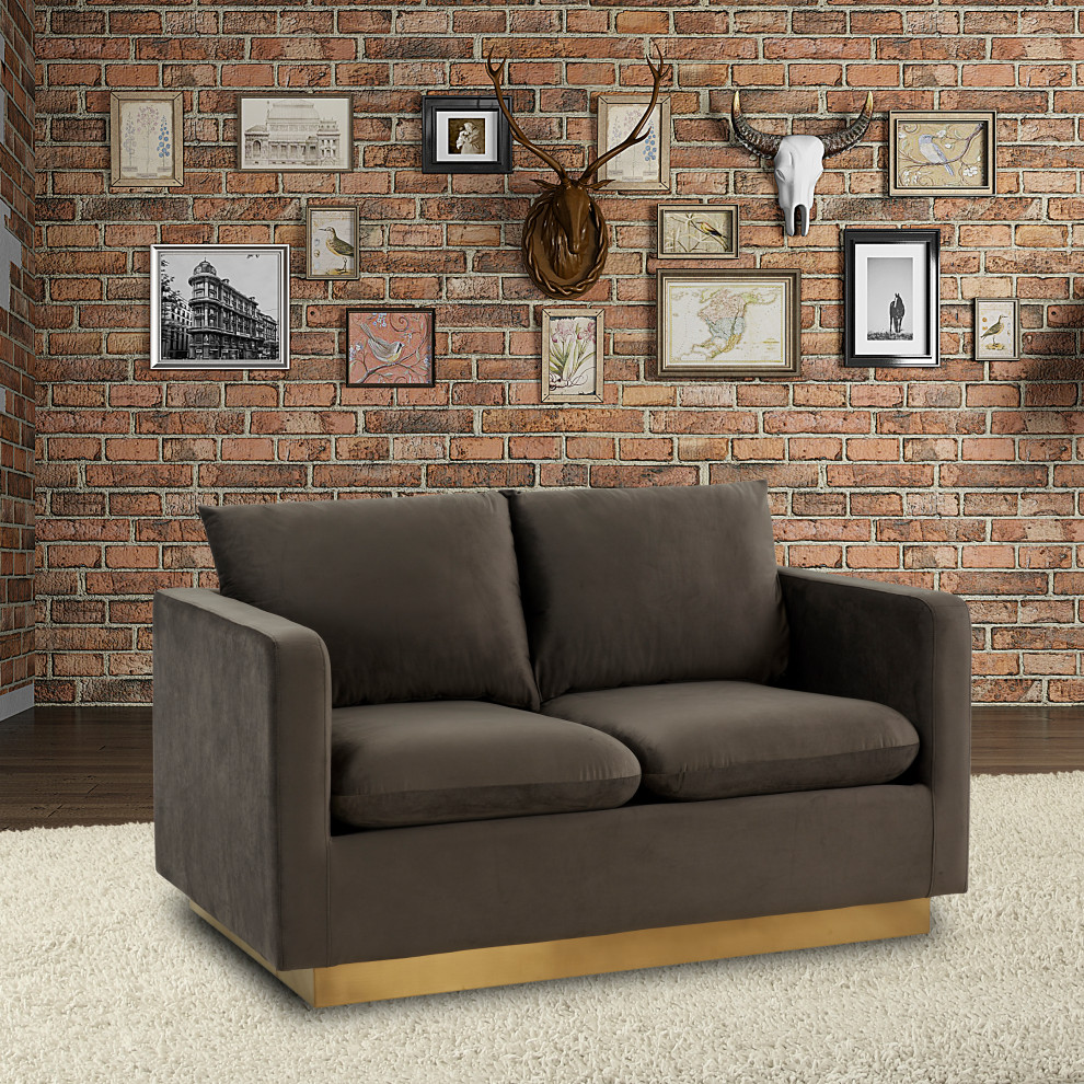 LeisureMod Nervo Modern Velvet Loveseat With Gold Base   Contemporary   Loveseats   by LeisureMod  Houzz