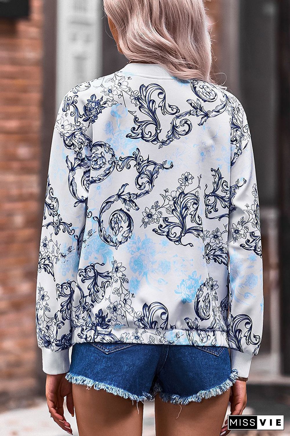 Floral Print Zipper Jacket Coat