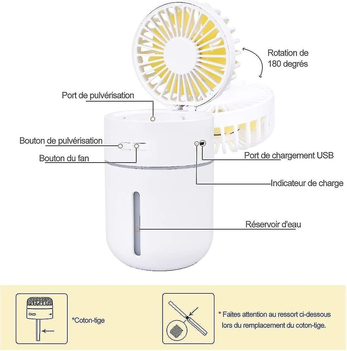 400ml Mini Air Humidifier With Fan， Usb Rechargeable Portable Fan Air Conditioner Purifier