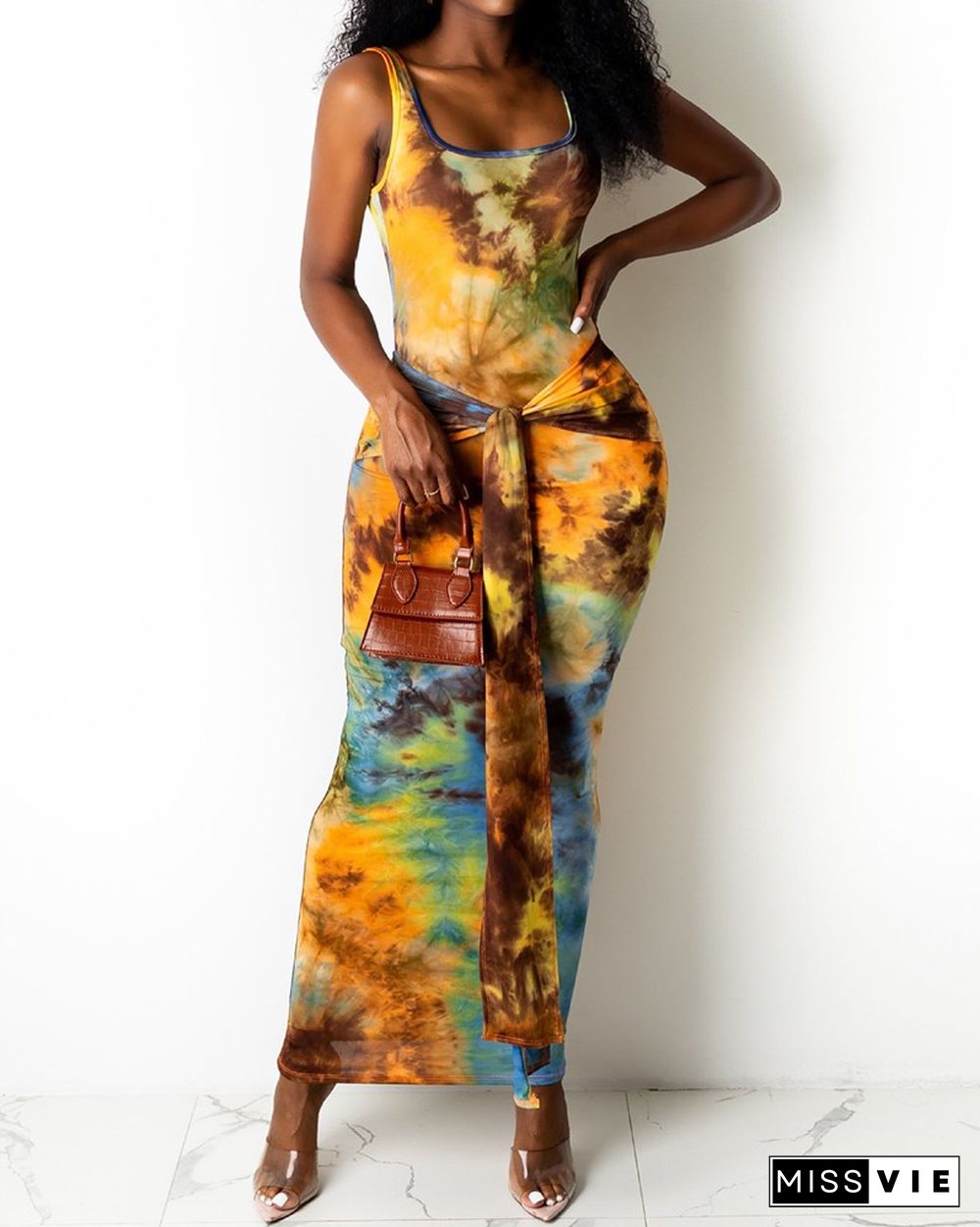 Floral Print Sleeveless Slit Midi Dress