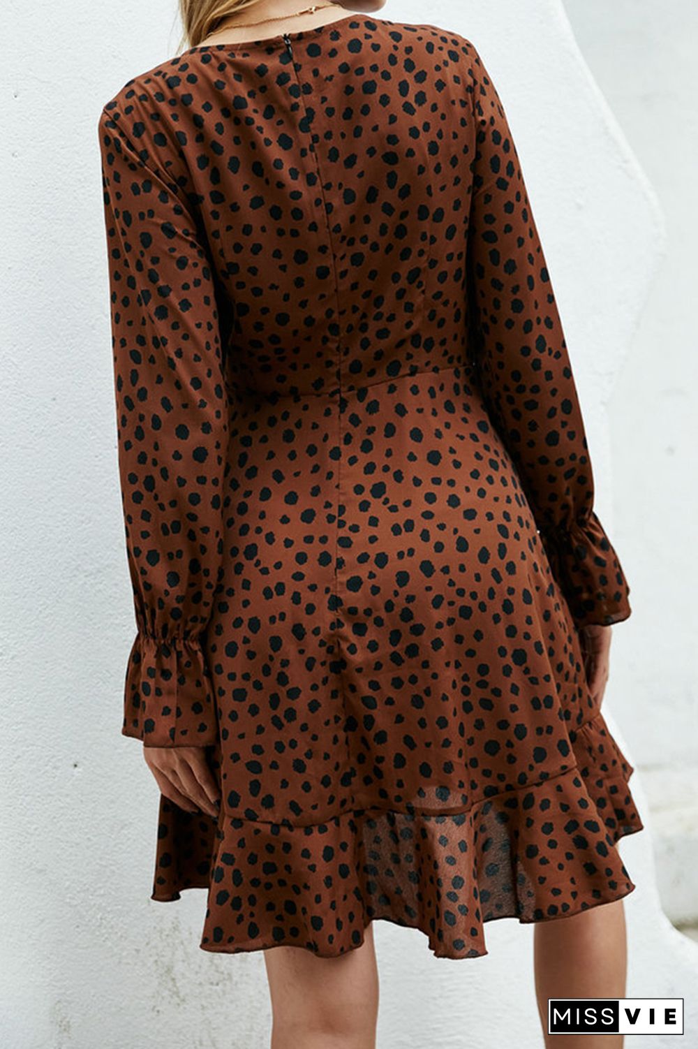 Ruffles High Waist Tie Leopard Print Dress