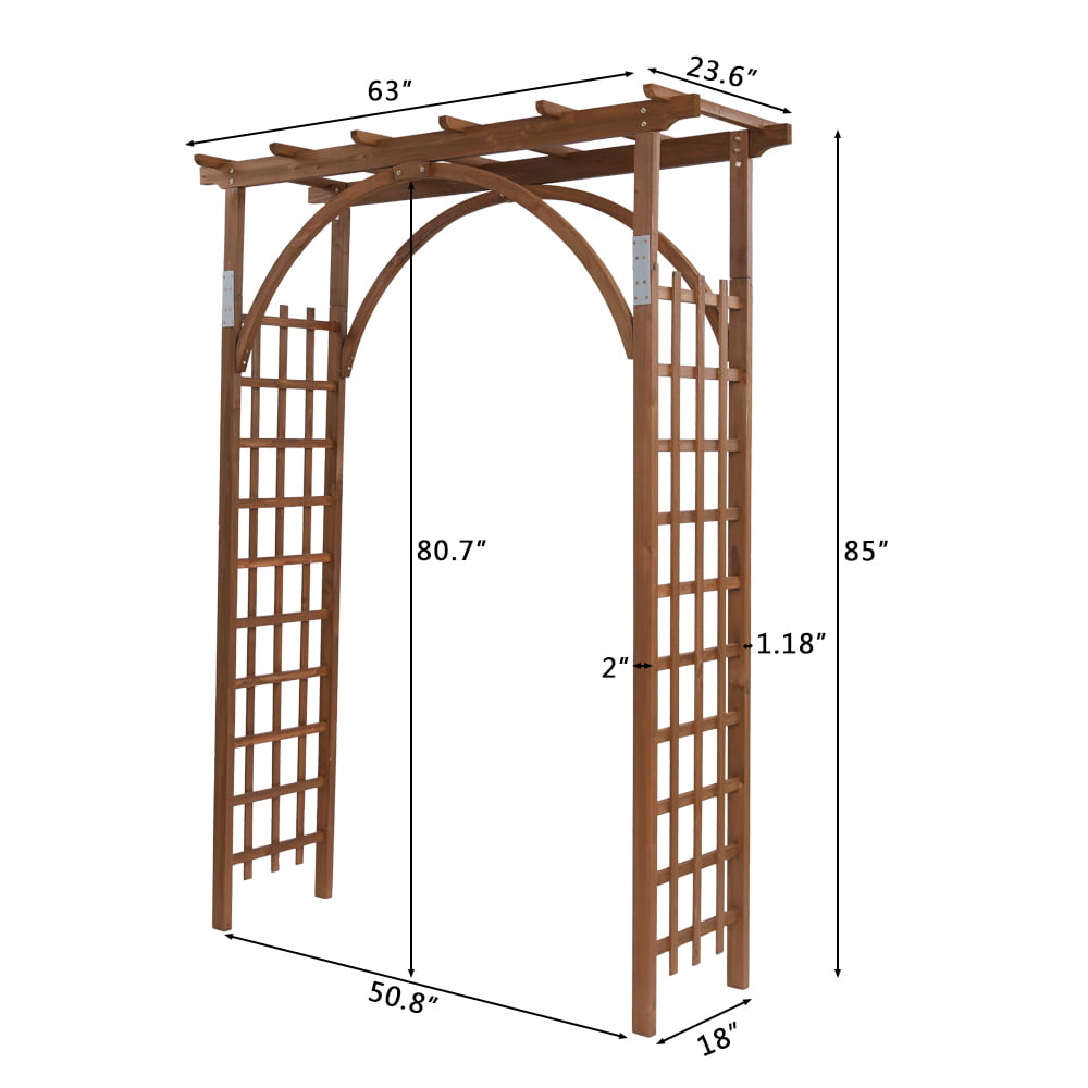 Wooden Garden Arbor, 7FT Garden Trellis for Climbing Plants, Patio Wedding Party Lawn Arches Decoration, Dark Brown