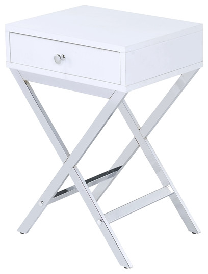 Bowery Hill 1 Drawer Modern Metal/Wood Side Table in White/Chrome   Contemporary   Side Tables And End Tables   by Homesquare  Houzz