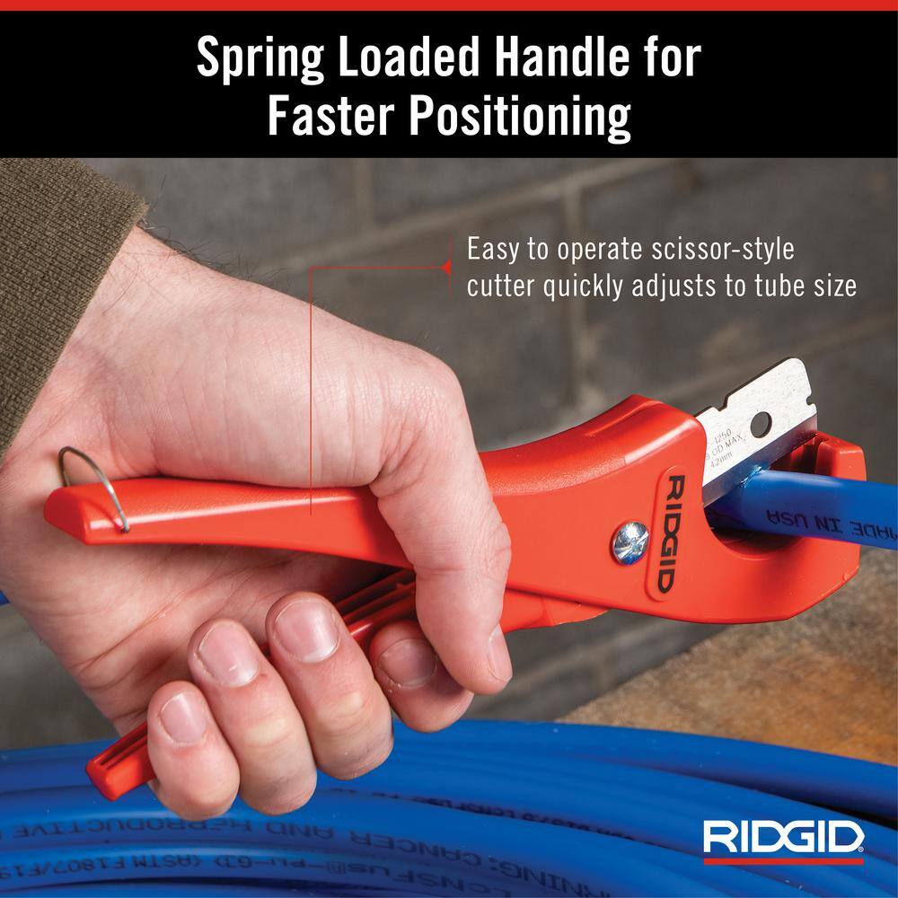 RIDGID 18 in. - 1-58 in. PC-1250 PEX and Vinyl Tubing Cutting Tool Single Stroke Scissor Style Cut with Reversible Blade 23488