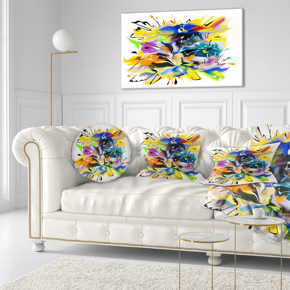 Designart 'Yellow Blue Abstract Floral Design' Floral Throw Pillow