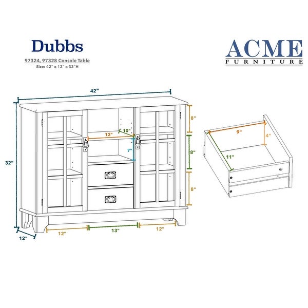 Double Door Console Table With 2 Drawer and 8 storage Bits，Narrow for Entryway， Living Room， Hallway - 42