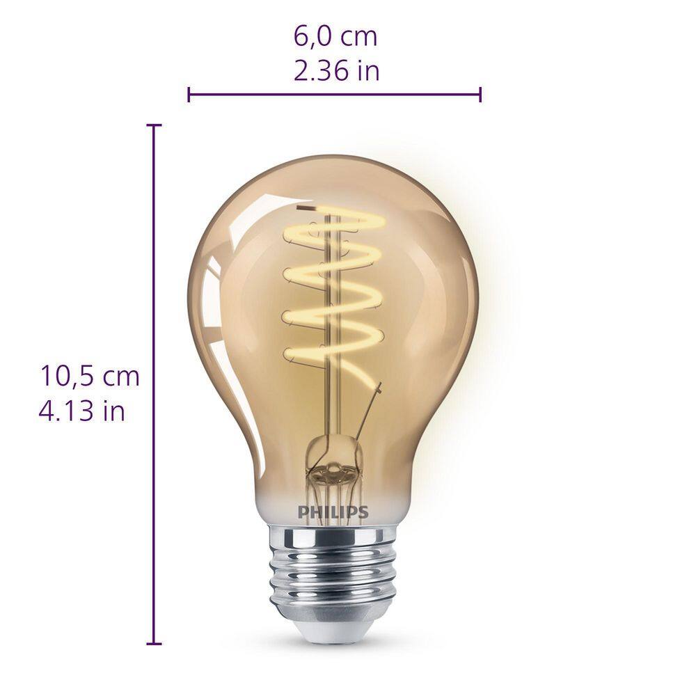 Philips 60-Watt Equivalent A19 Spiral Filament E26 Base LED Vintage Edison LED Light Bulb 2000K Amber (1-Pack) 565796