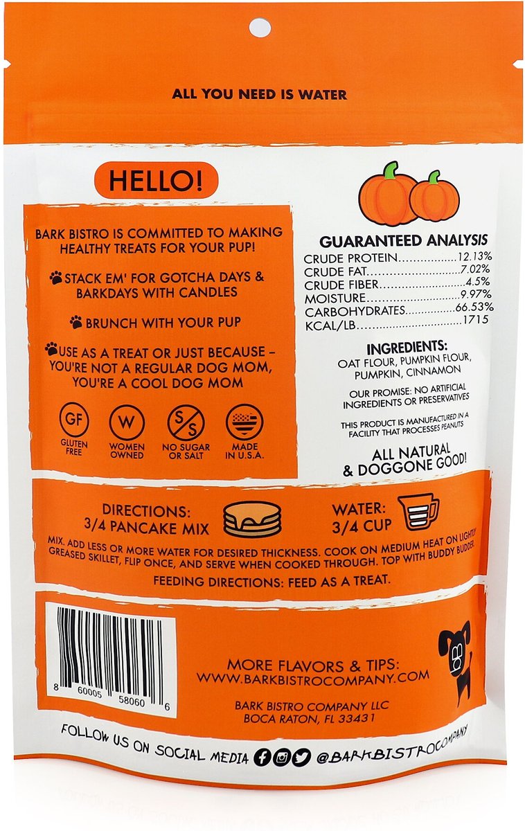 Bark Bistro Company Pooch Pancakes Pumpkin Pup Dog Treat， 14-oz bag