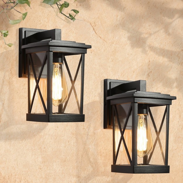 2pk Metal glass Cage Outdoor Wall Lights Matte Black Lnc Weather resistant Rust proof All weather Design Ideal For Porch Patio Hallway