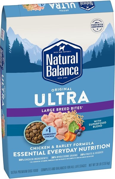 Natural Balance Original Ultra Chicken and Barley Formula Large Breed Bites Dry Dog Food， 30-lb bag