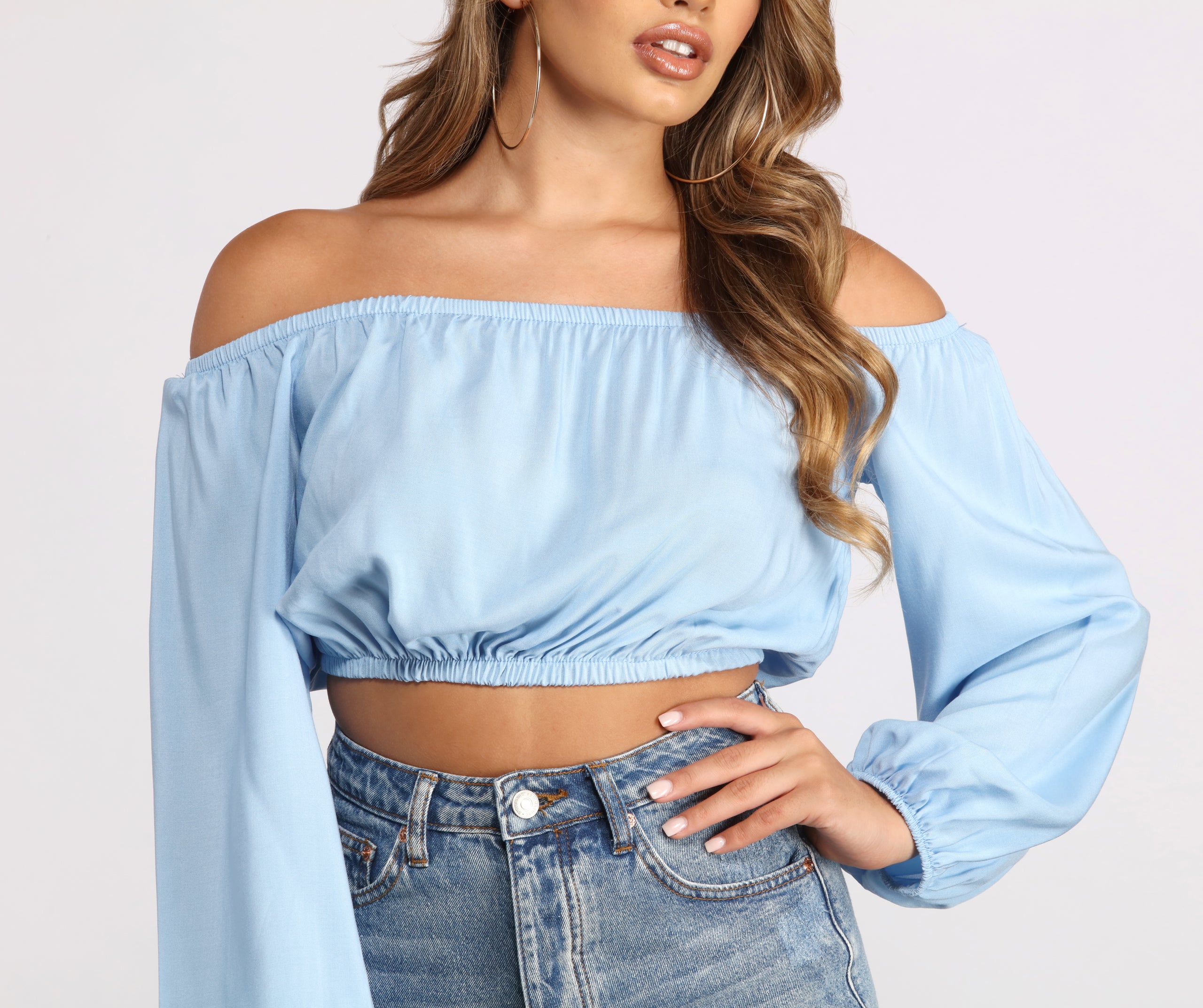 Off the Shoulder Long Sleeve Crop Top