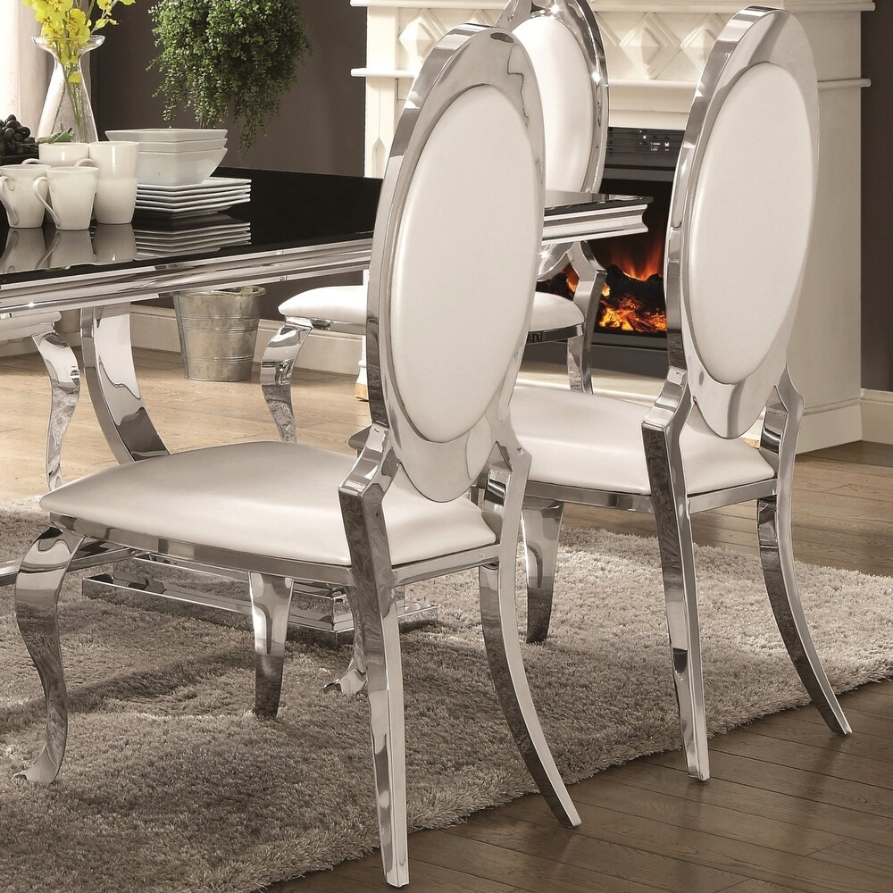 Luxurious Modern Design Stainless Steel Dining Set with Black Glass Table Top