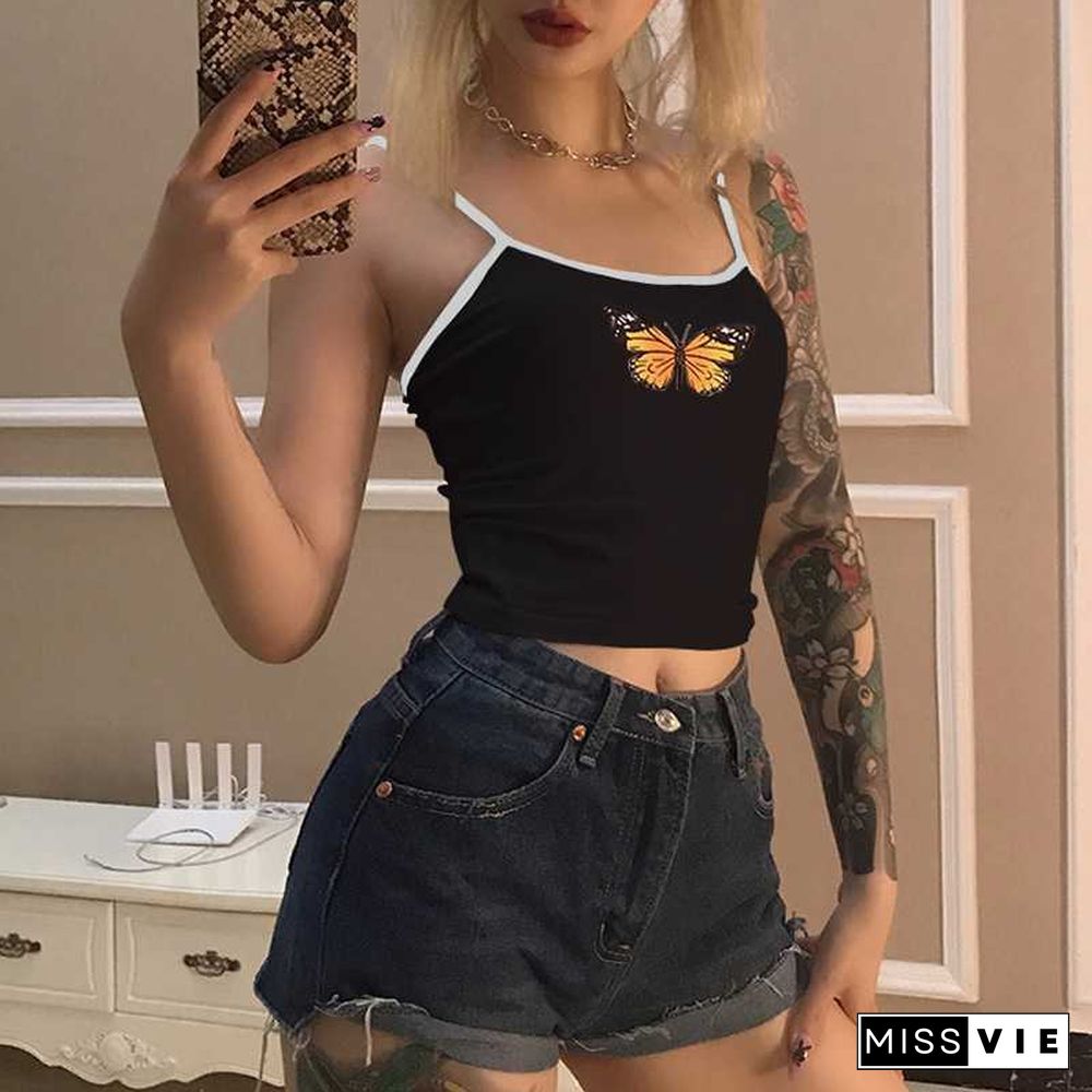 Esthetic Butterfly Printed Spaghetti Strap Butterfly Tank Top