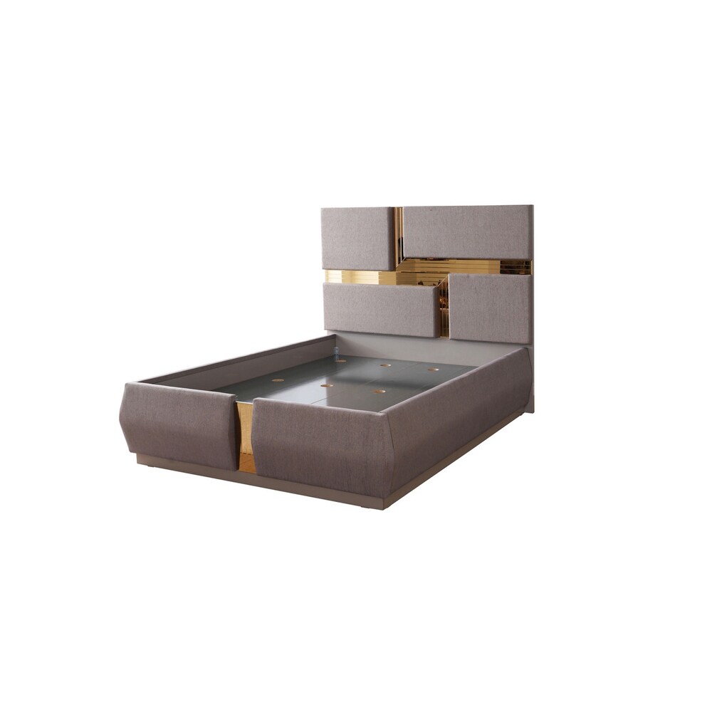 Lorenzo Modern Style Tufted Upholstery Queen/King Bed made with Wood   Mirror Accent