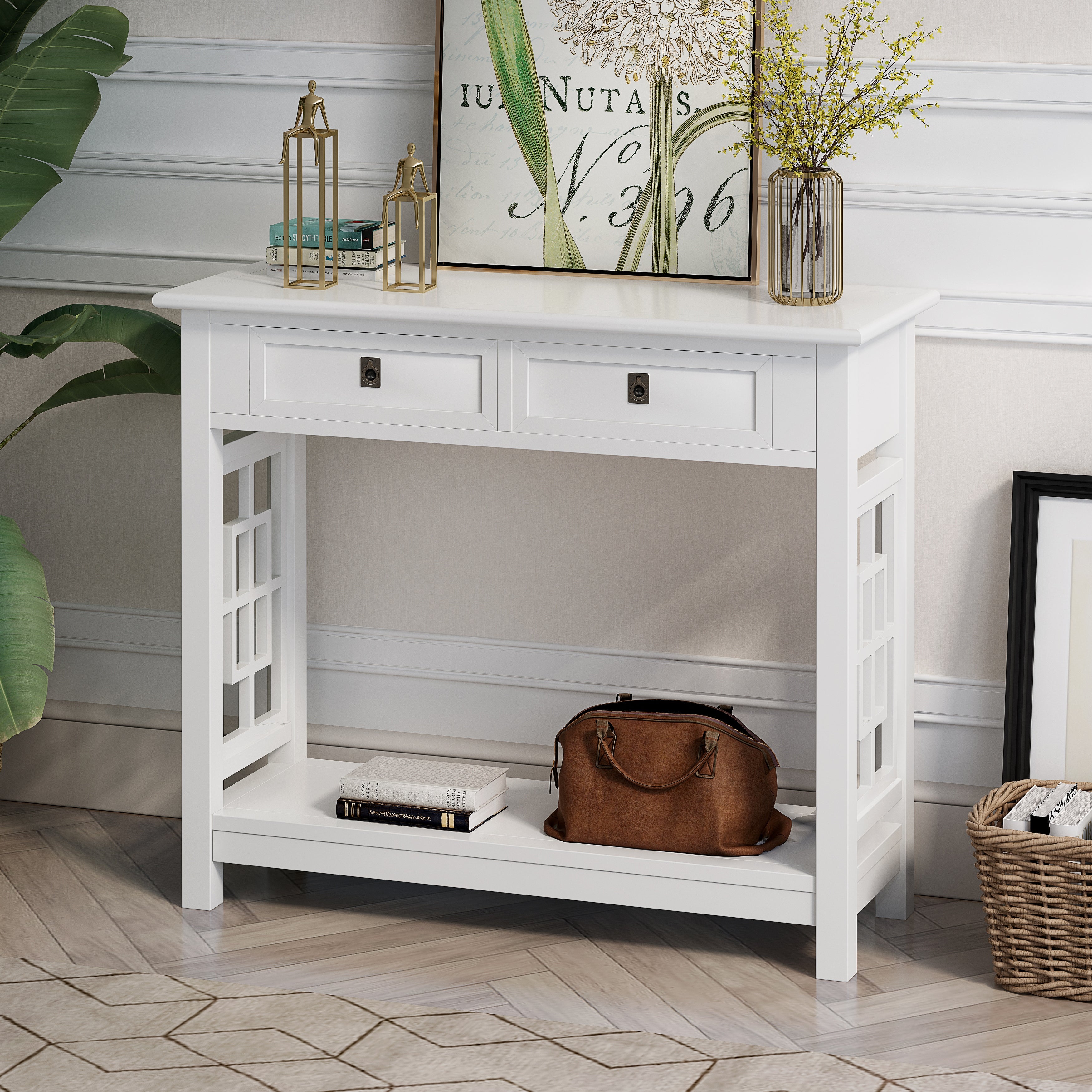 Entryway Console Table with 2 Drawers and Bottom Shelf