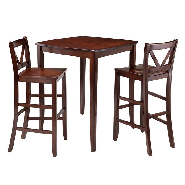 Wood Inglewood 3-Pc Dining Set， High Table and 2 V-Back Bar Stools， Walnut Finish