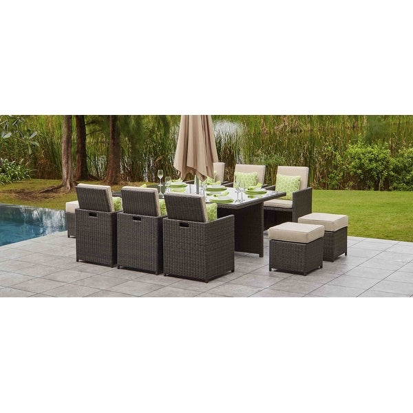 11-pc. Outdoor Patio Wicker Dining Table Set w/ Chairs and Ottomans -  - 19983697