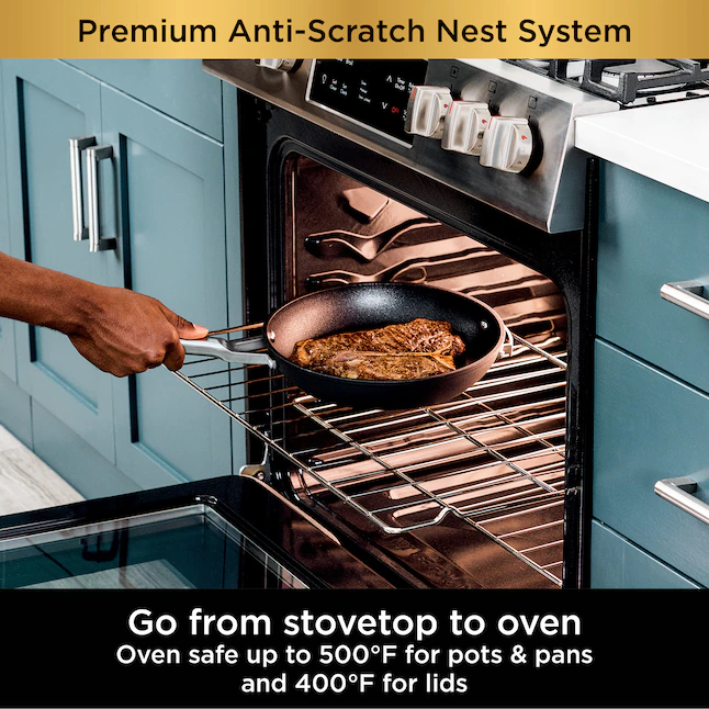 Ninja C59500 Foodi NeverStick Premium Anti-Scratch Nest System， 10-Piece Cookware Set