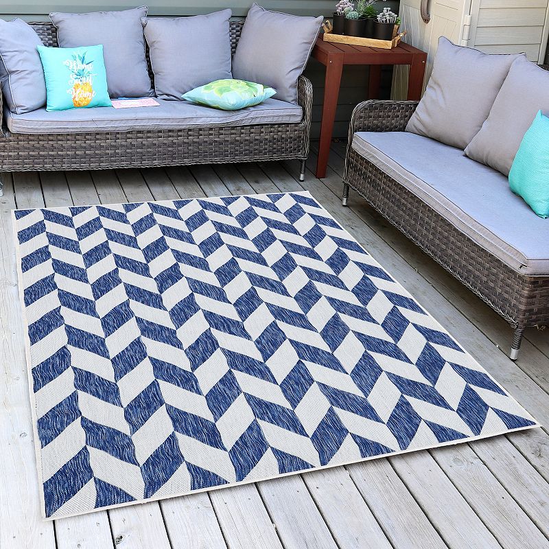 Sunnydaze Geometric Affinity Outdoor Patio Area Rug in Steel Blue - 5 x 7 Foot