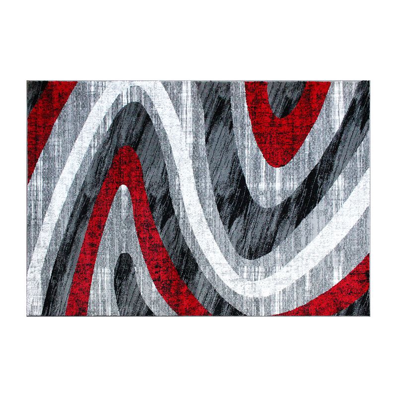 Masada Rugs Masada Rugs Stephanie Collection 5'x7' Modern Contemporary Area Rug in Design 1107 - Red， Gray， Black and White