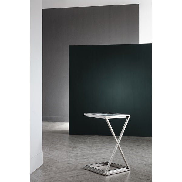 Pasargad Home Luxe Collection Glass and Steel Upholstered Side Table - W15.07